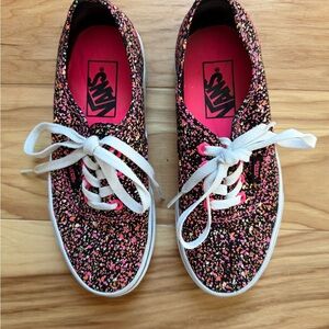 Vans Authentic Paint Splatter Sneakers Women’s 5.5 Neon Pink Black
